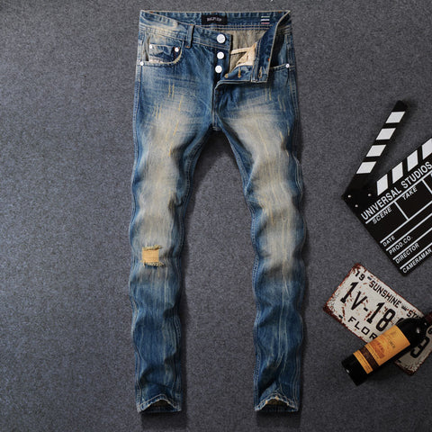 Men Jeans Retro Wash Ripped