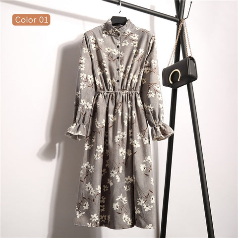 High Elastic Waist Corduroy Vintage Dress