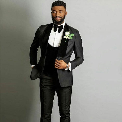 Black Jacquard Jacket Men Suit Slim Fit
