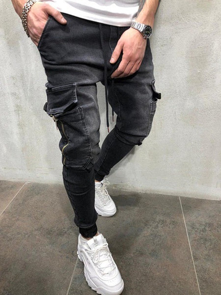Men Stretchy Multi-pocket Skinny Jeans