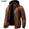 Removable Hood Winter Coat Men Warm Genuine Leather Jackets
