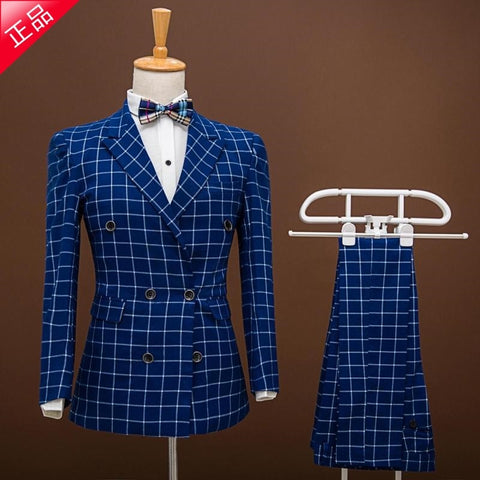 Slim casual plaid double-breasted suit
